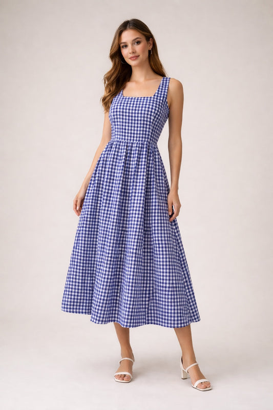 Classic Gingham Midi Dress