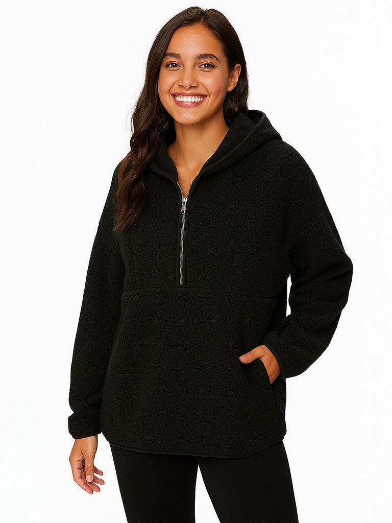 Plush Cashmere Hooded Zip Pullover