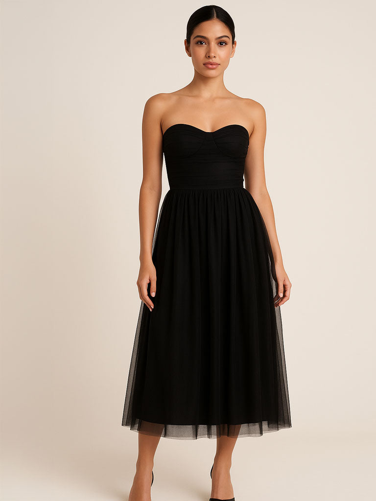 Strapless Midi Tube Top Pettiskirt Dress