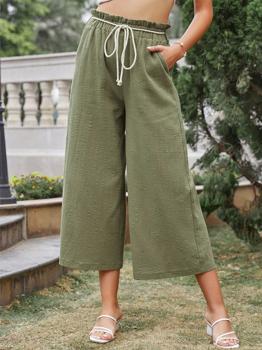 High Waisted Wide Leg Pants - Casual Cropped Trousers