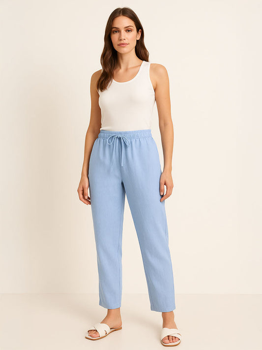 Cotton-Linen Elastic-Waist Wide-Leg Trousers