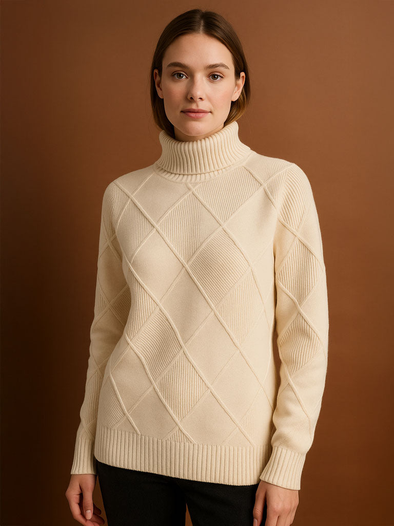 Cozy Diamond-Knit Turtleneck Sweater