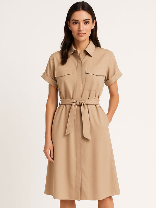 Pocket Belted Shirtwaist Dress
