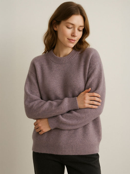 Cotton–Cashmere Pullover Sweater – Solid Round Neck (One Size)