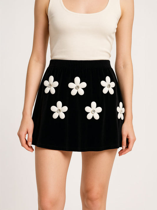 3D Floral Ruffle Midi Skirt – Stretch Knit Pettiskirt
