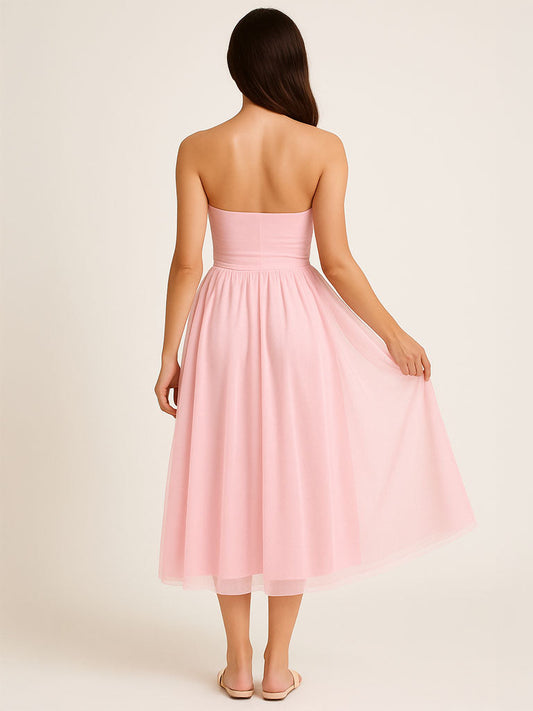 Strapless Midi Tube Top Pettiskirt Dress