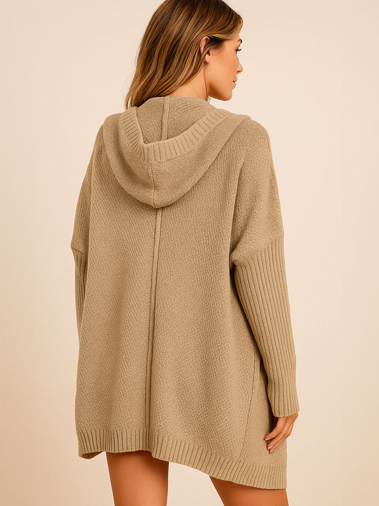 Cozy Lapel Long Hooded Cardigan