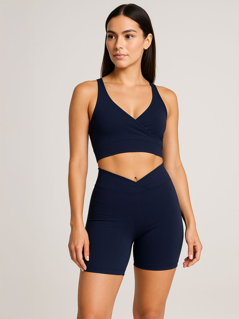 2‑Pack Mid‑Waist Hip‑Hugger Safety Shorts – Dark Navy Blue & Gray