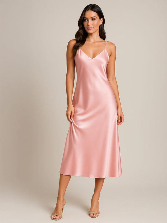 Silk Nightgown – Cream & Pink Slip Dress