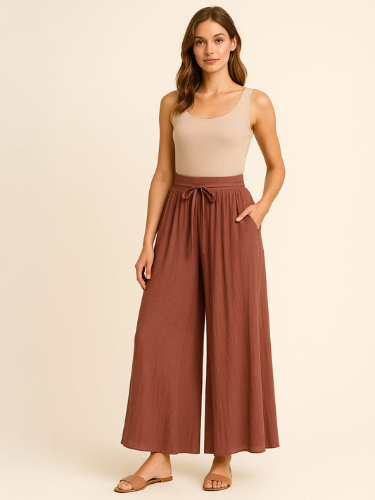 High‑Waist Wide‑Leg Chiffon Palazzo Pants