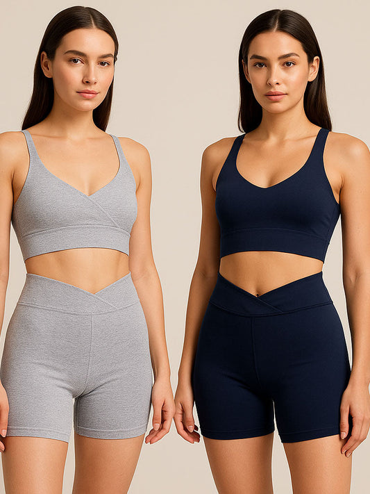 2‑Pack Mid‑Waist Hip‑Hugger Safety Shorts – Dark Navy Blue & Gray