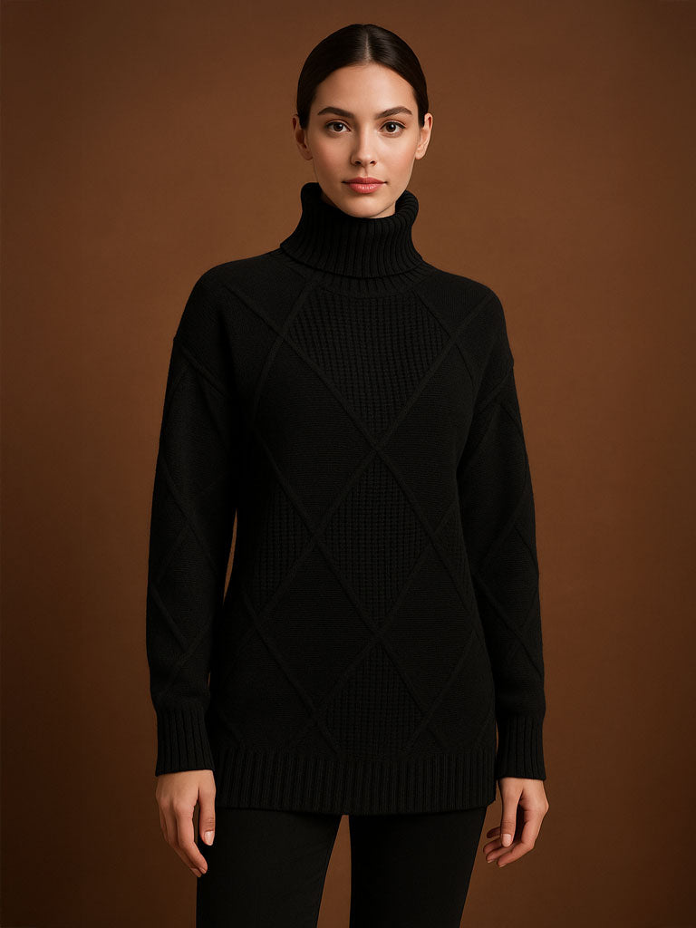 Cozy Diamond-Knit Turtleneck Sweater