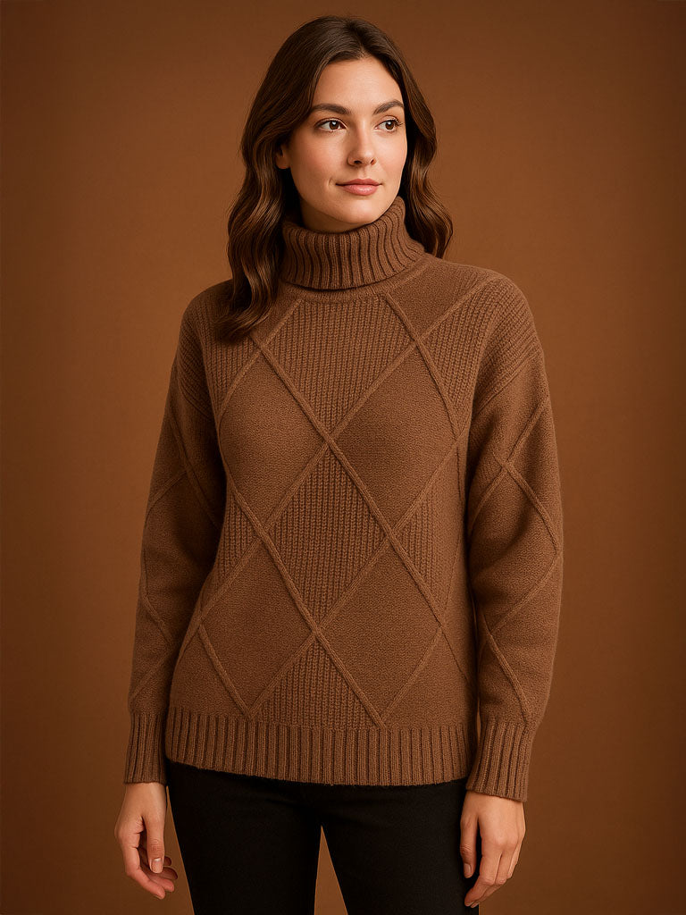 Cozy Diamond-Knit Turtleneck Sweater