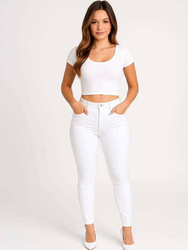 High-Waist Stretch Skinny Jeans - Pencil Style Pants