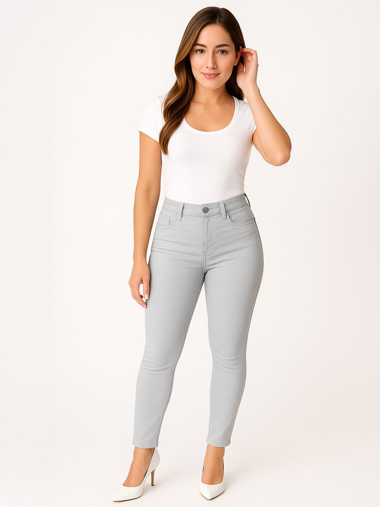 High-Waist Stretch Skinny Jeans - Pencil Style Pants