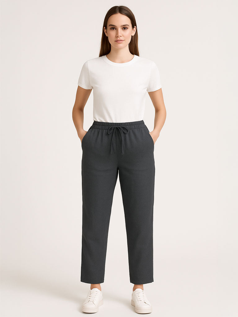 Cotton-Linen Elastic-Waist Wide-Leg Trousers