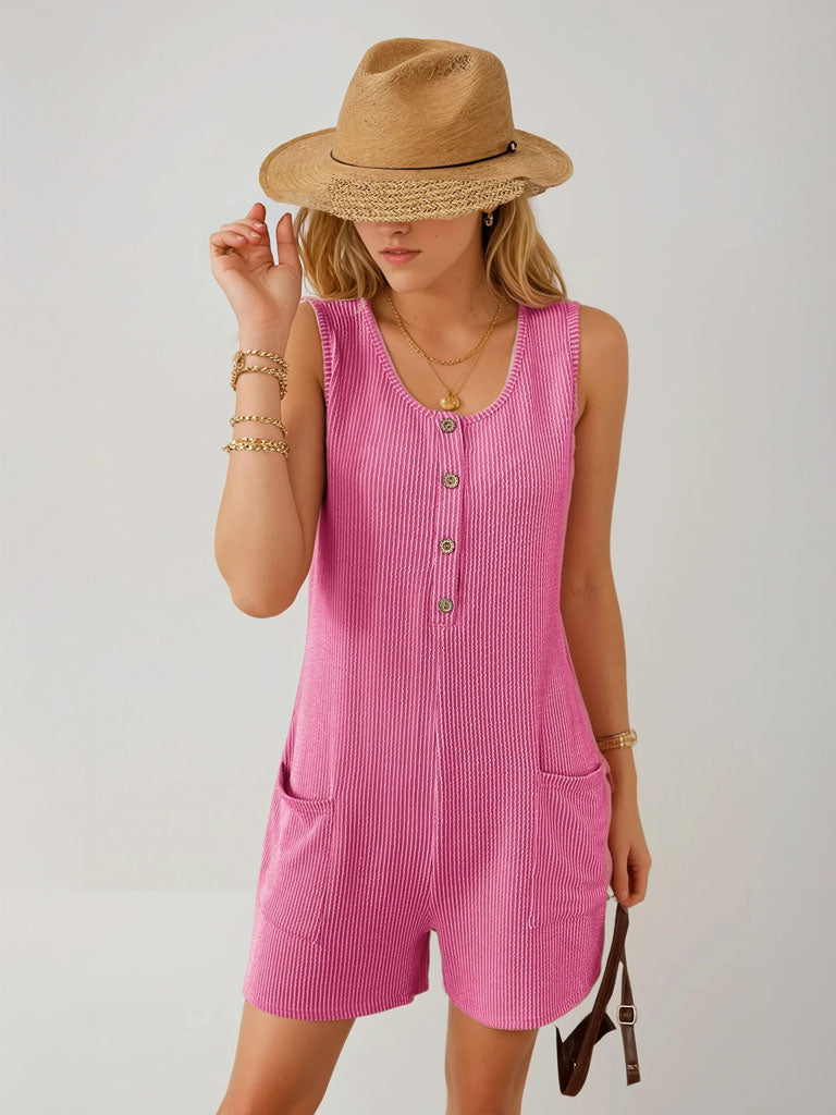 Solid Color Sleeveless Short Jumpsuit for Women | Summer Romper