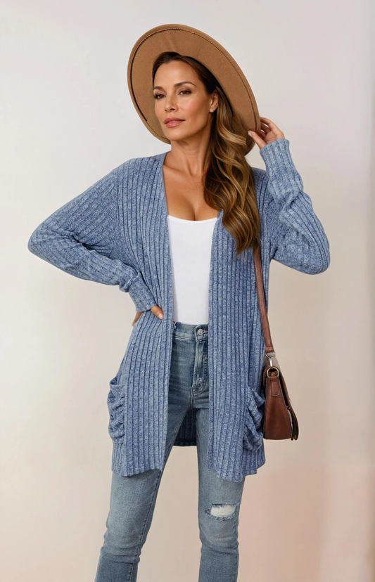 Oversized Knit Pocket Cardigan for Women – Solid Colors | S–XXL