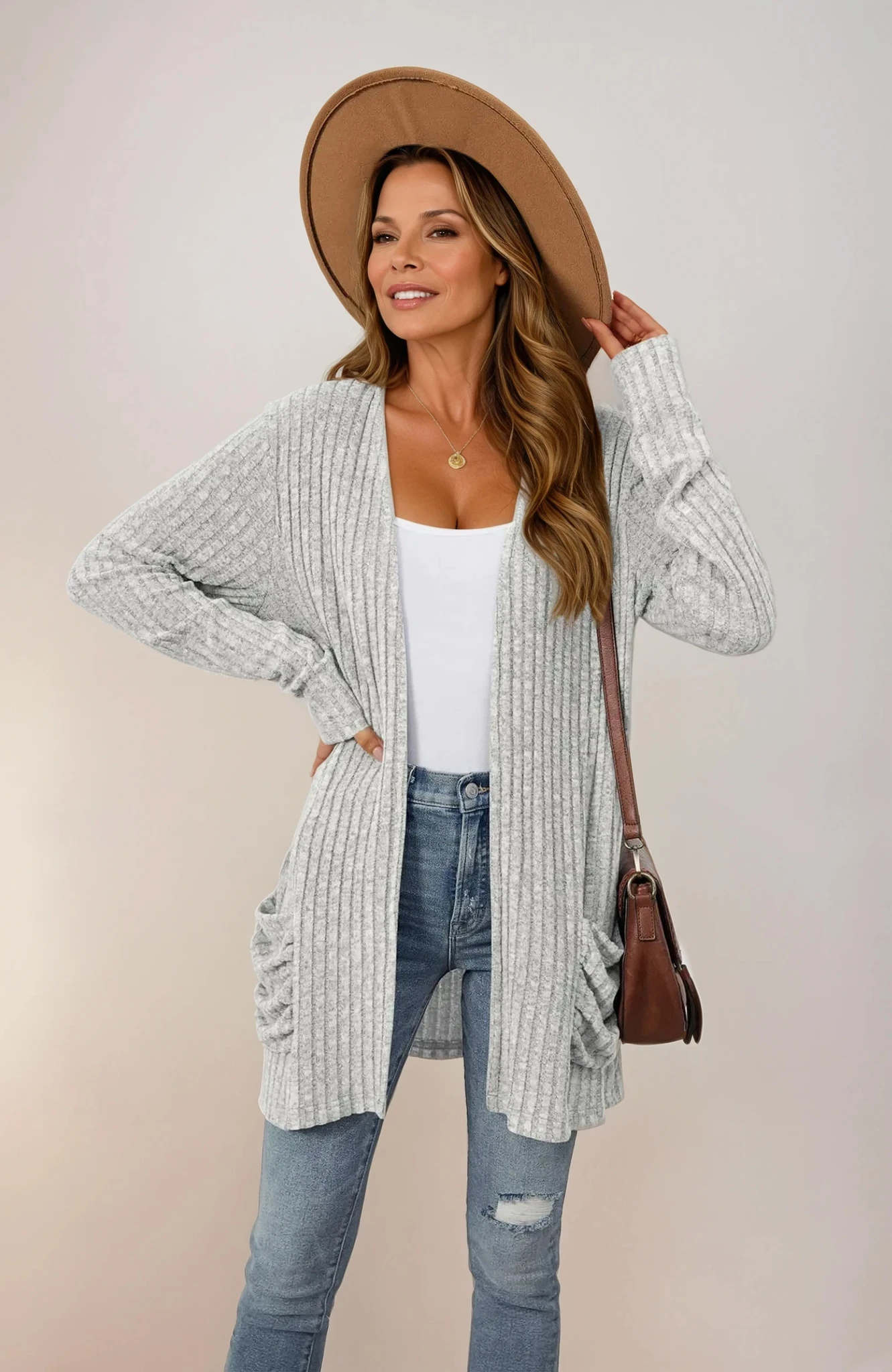 Oversized Knit Pocket Cardigan for Women – Solid Colors | S–XXL