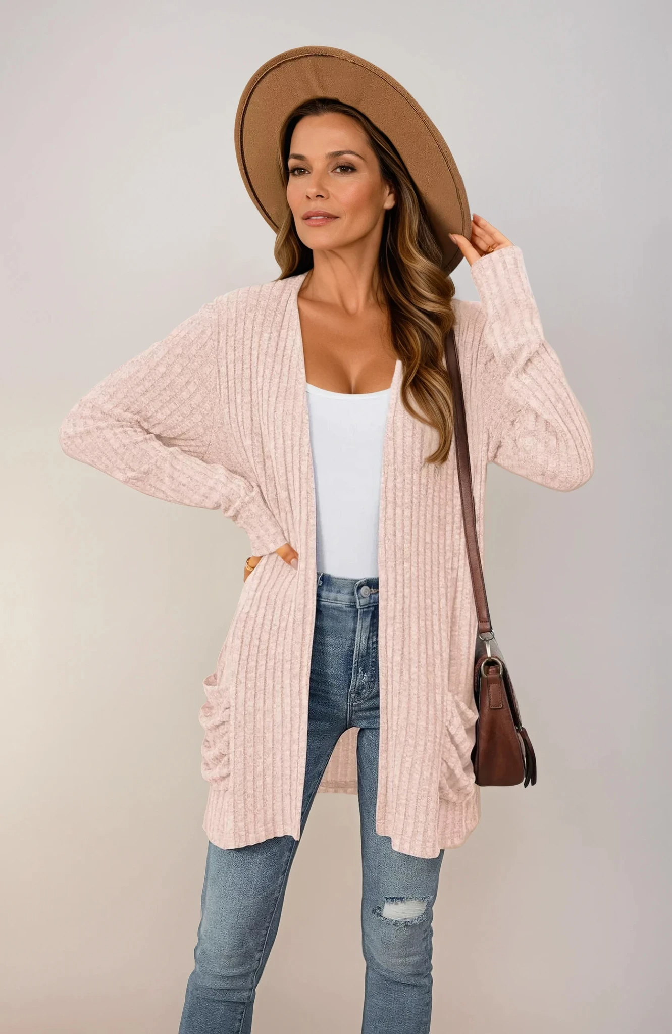 Oversized Knit Pocket Cardigan for Women – Solid Colors | S–XXL