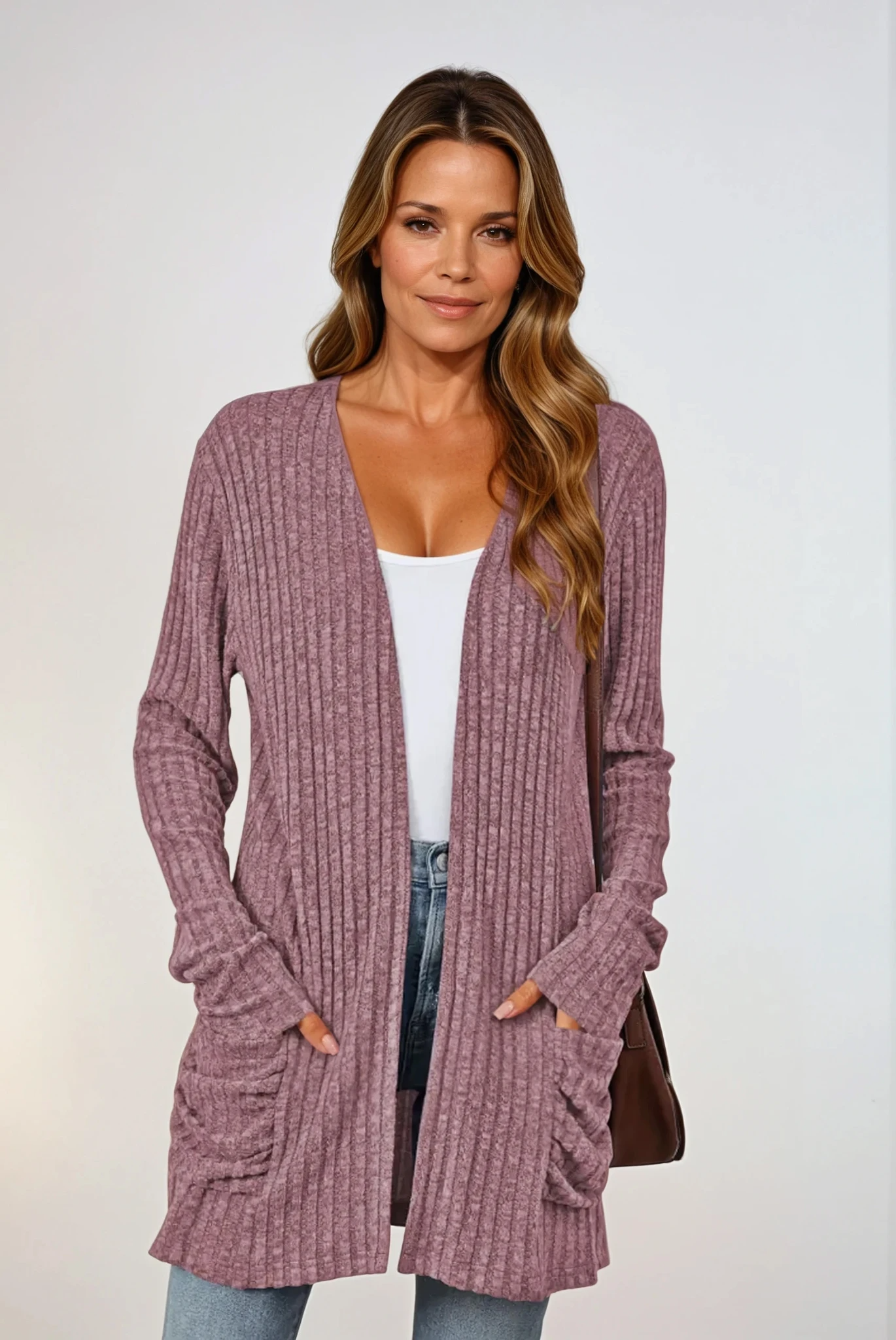 Oversized Knit Pocket Cardigan for Women – Solid Colors | S–XXL