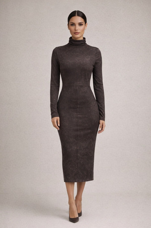 Woman wearing Espresso Savoy High-Waist Knit Dress