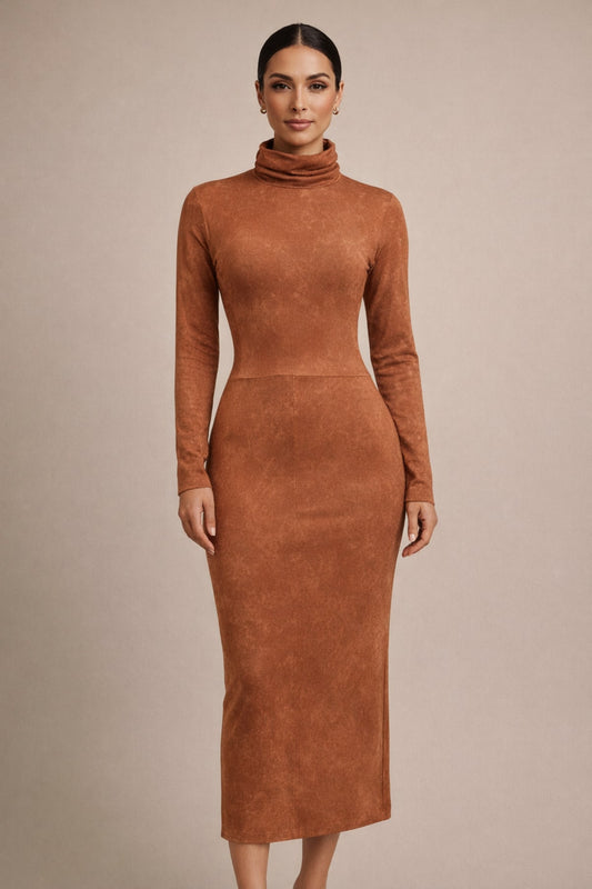 Woman wearing Toffee Savoy High-Waist Knit Dress